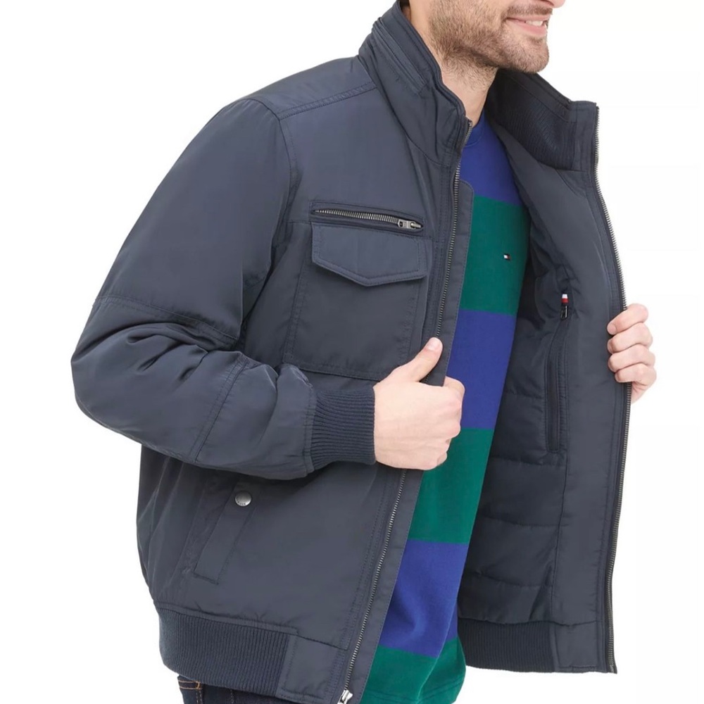 Tommy Hilfiger Bomber Zippered Jacket BLUE Mens S USED